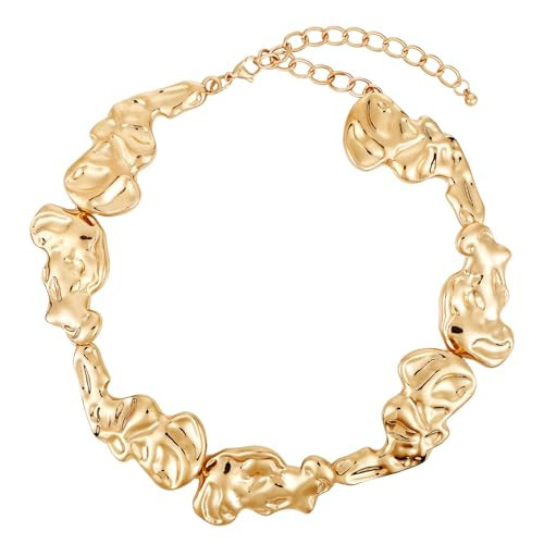 Xyulaan Gold Chunky Necklace for Women, Irregular Design Choker Necklace, Punk Style, 14 Inches, Gold Zinc Metal, One Size, Perfect for Women's Collarbone Area, Great Gift for Any Occasion | Amazon (US)