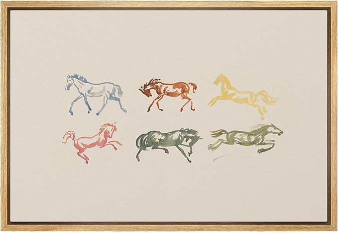 MUDECOR Framed Canvas Print Wall Art Colorful Running Horses Watercolor Illustrations Bohemian Re... | Amazon (US)