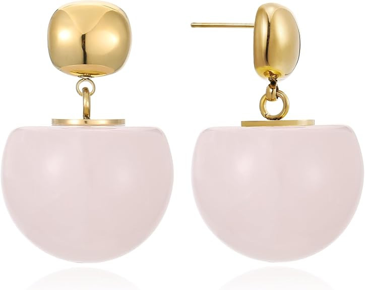 Colorful Resin Ball Dangle Earrings for Women 14K Gold Plated Stainless Steel Chunky Teardrop Sta... | Amazon (US)