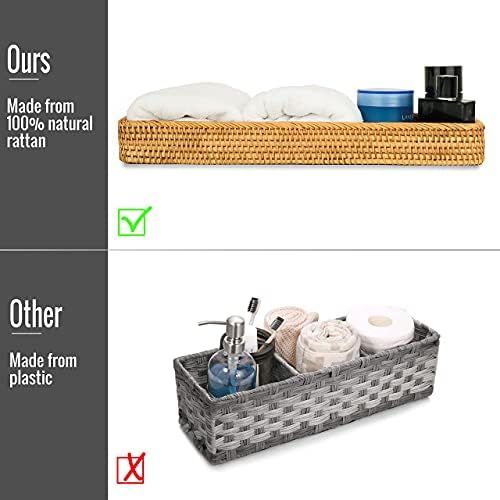 Long Narrow Tray Rattan Decorative Trays for Coffee Table 17 x 6 x 2 in Dresser Organizer Counter... | Amazon (US)