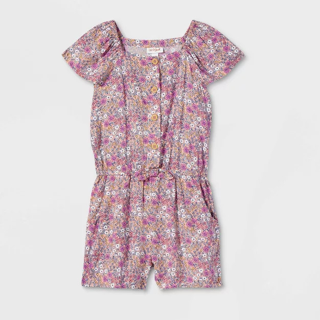 Girls' Printed Short Sleeve Woven Romper - Cat & Jack™ | Target