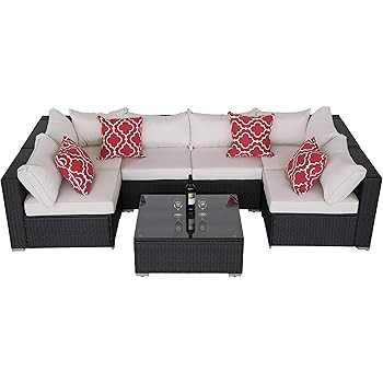 Do4U Patio Sofa 7-Piece Set Outdoor Furniture Sectional All-Weather Wicker Rattan Sofa Seat & Bac... | Amazon (US)