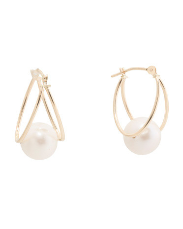 Made In Usa 14kt Gold Freshwater Pearl Hoop Earrings | TJ Maxx
