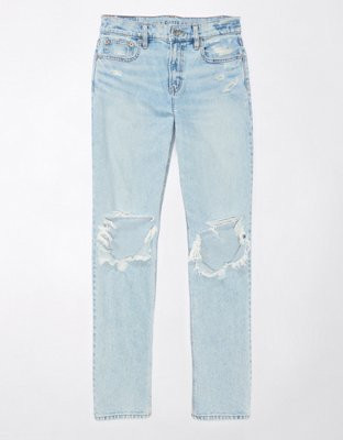 AE Stretch Super High-Waisted Ripped Ankle Straight Jean | American Eagle Outfitters (US & CA)
