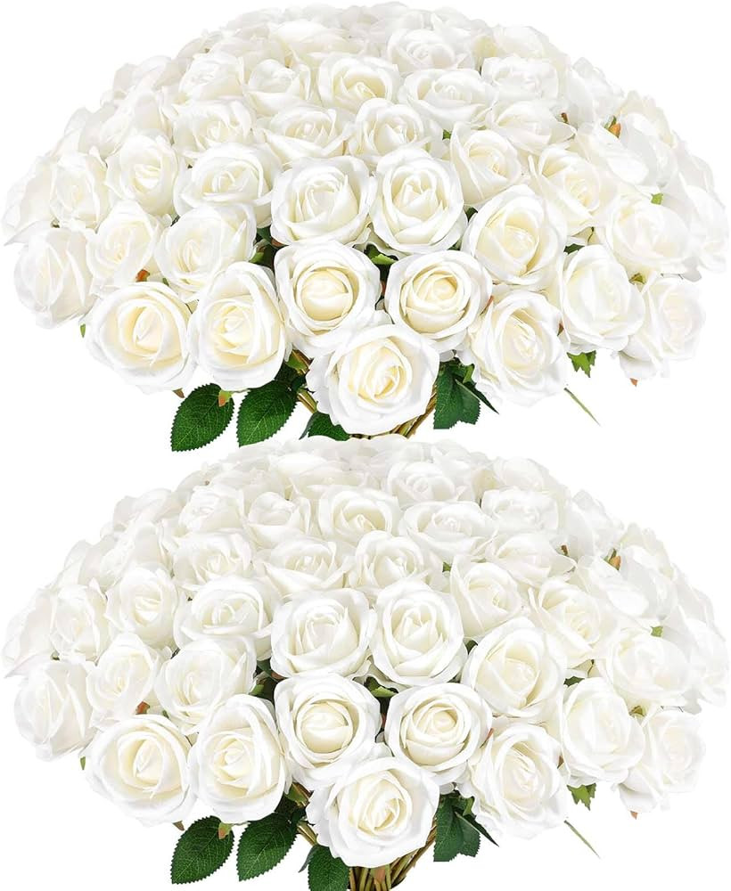 60 Pcs Artificial Roses Bulk Velvet Silk White Roses White Roses for Wedding Centerpieces Bridal ... | Amazon (US)