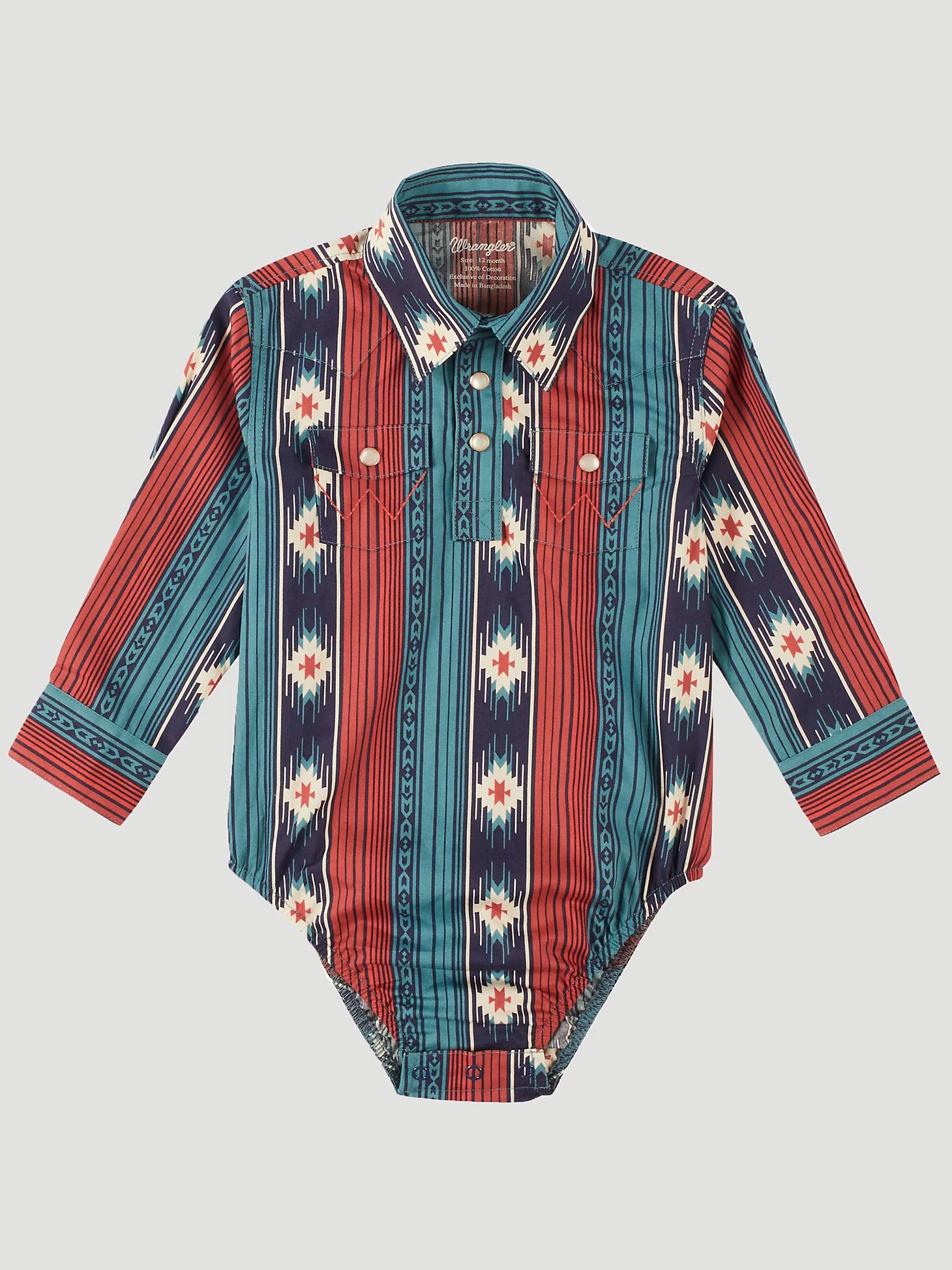 Baby Boy Long Sleeve Checotah Print Western Snap Bodysuit | Boy&apos;s BOYS | Wrangler® | Wrangler