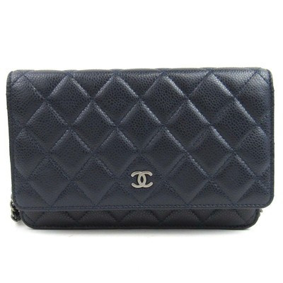 Details zu   CHANEL Wallet On Chain Shoulder Bag WOC Caviar skin Leather Navy Used Vintage | eBay DE