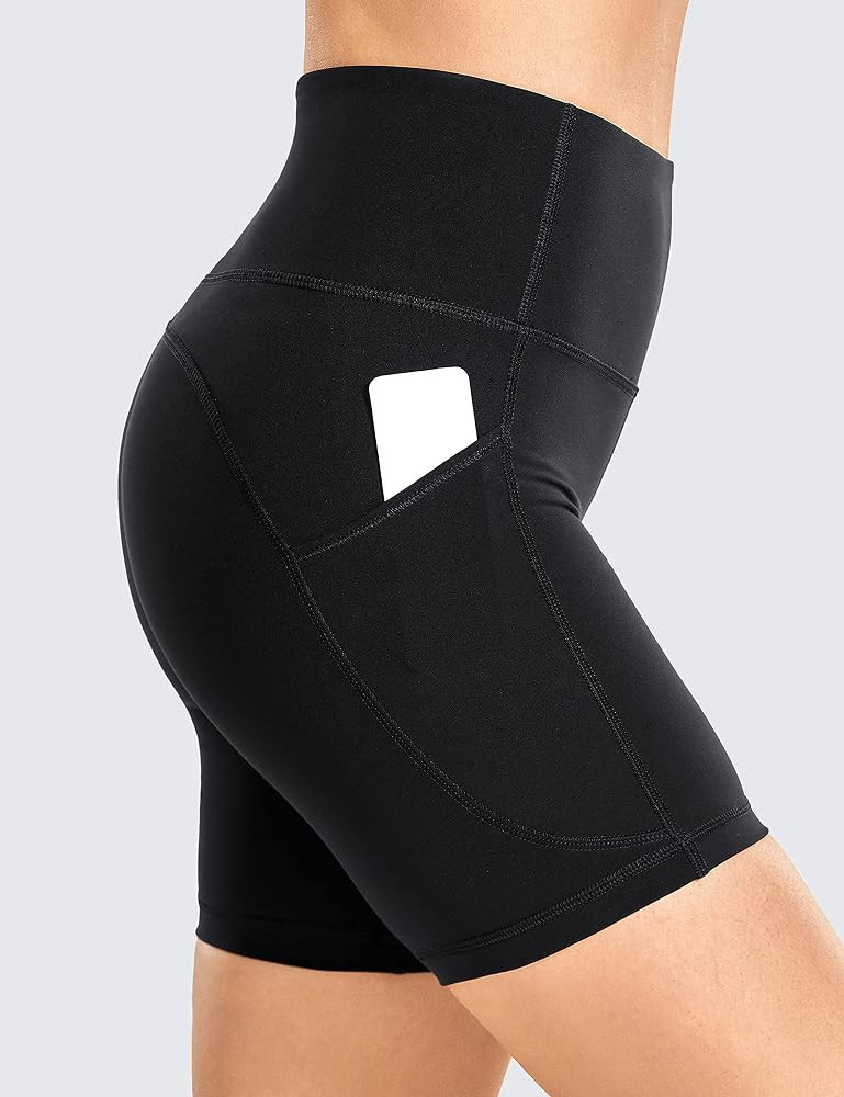 CRZ YOGA Women's Brushed Naked Feeling Biker Shorts with Side Pockets 6'' - High Waist Matte Workout Yoga Gym Spandex | Amazon (US)