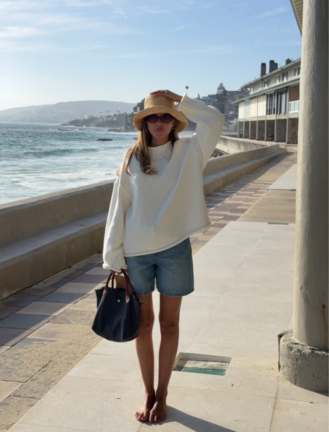 Sweater is Jcrew! 
Hat is lack of color
Jeans Levi’s 
Bag is Longchamp