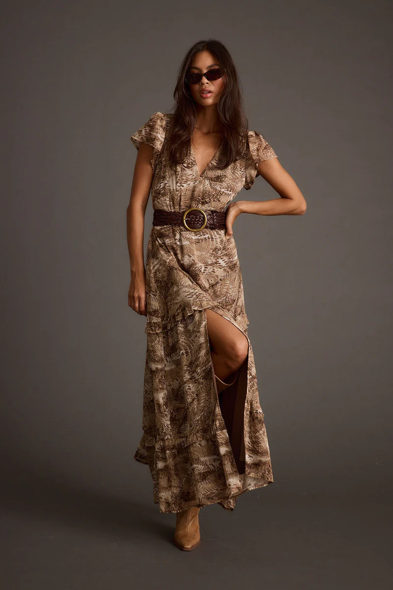 Sundance Mocha Printed Maxi Dress | 12th Tribe