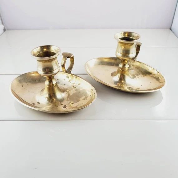 2 Oval Brass Cambersticks India Candleholders FREE SHIPPING @Everything Vintage | Etsy (CAD)