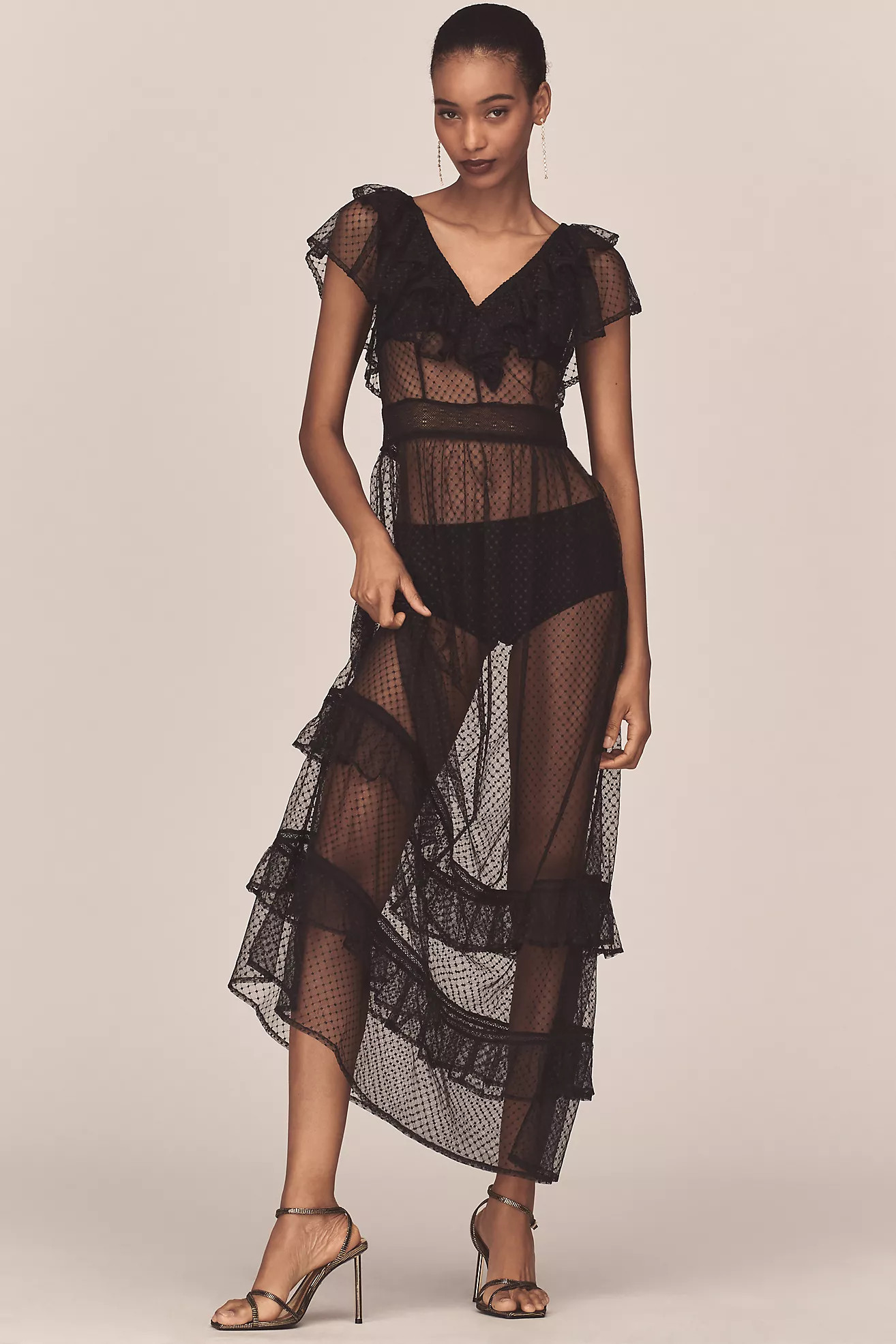 By Anthropologie Ruffle Sheer Mesh Maxi Dress | Anthropologie (US)