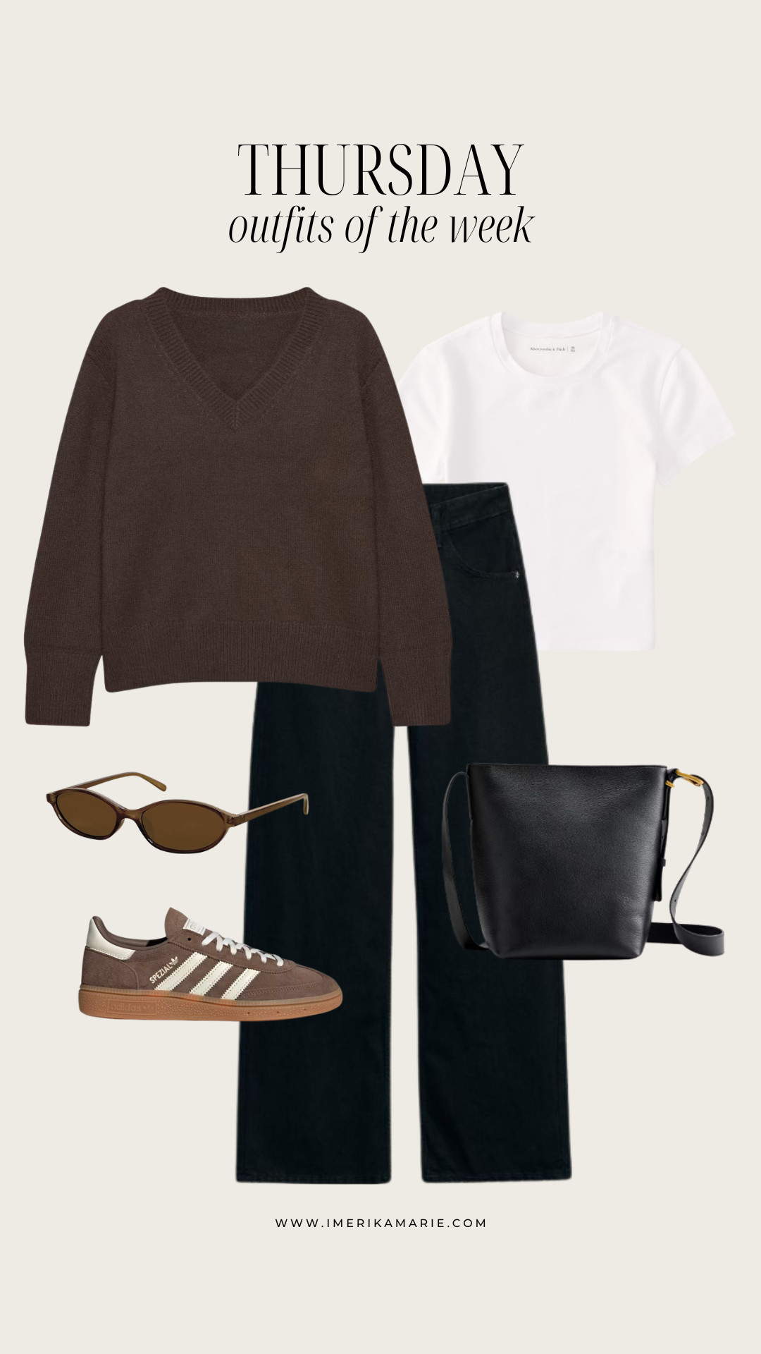 winter outfit. fall outfit. brown sweater. white t shirt. black jeans. black wide leg jeans. black tote bag. brown sunglasses. brown adidas. 

 

#LTKootd #LTKSeasonal #LTKPetite