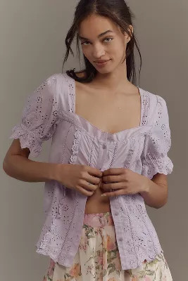 By Anthropologie Puff-Sleeve Eyelet Top | Anthropologie (US)