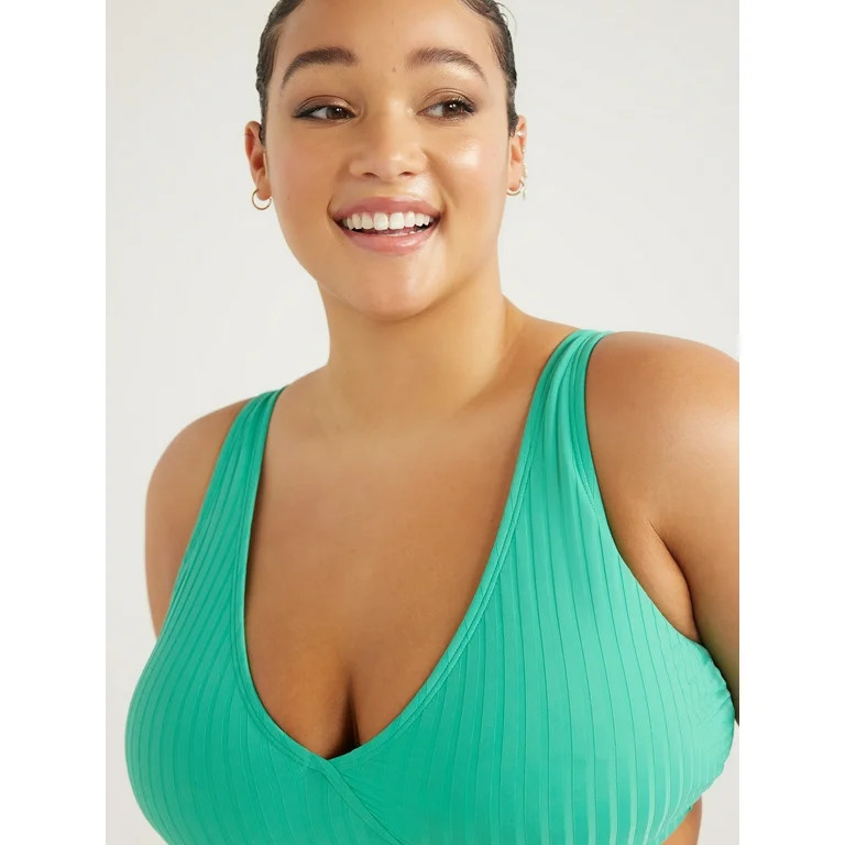 Time and Tru Women's and Plus Ribbed Plunge Bikini Top, Sizes XS-2X - Walmart.com | Walmart (US)