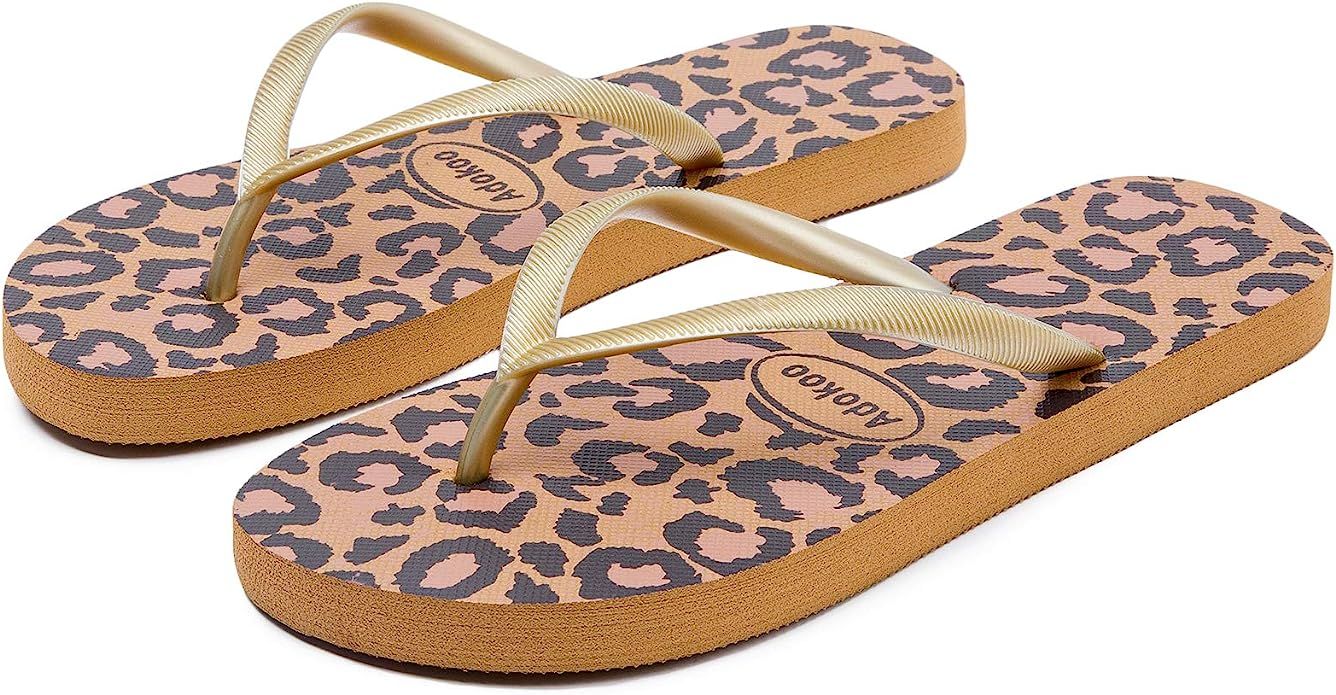 Adokoo Womens Flip Flops Slip on Sandals Beach Shoes Casual Thong Sandal | Amazon (US)