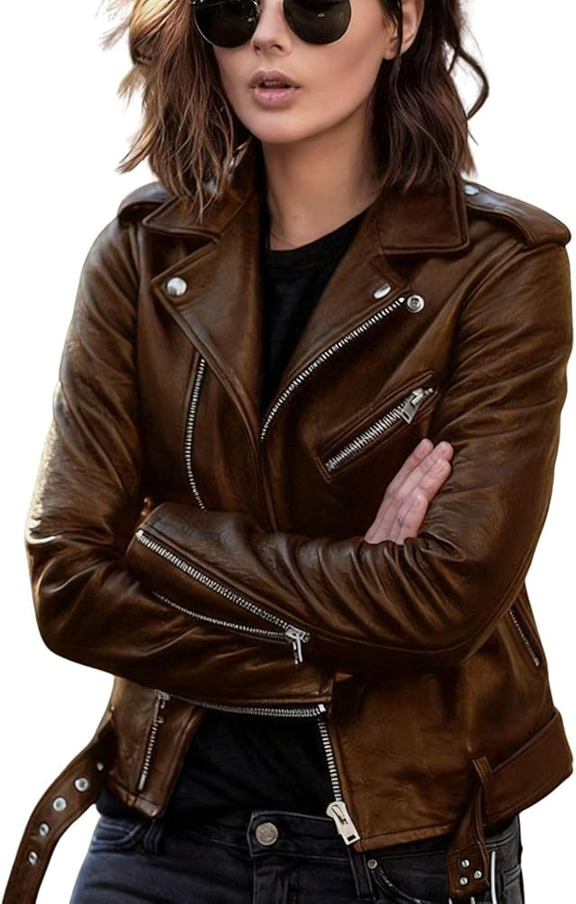 Women's With Blet Work Asymmetrical Jackets Zipper Slim Fitted Coats Side Pockets Lapel Collar Ja... | Amazon (US)