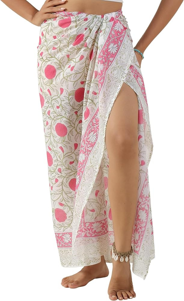 100% Cotton Sarong Coverup for Women Indian Hand Block Print Swimsuit Pareo Wrap Skirt Beach Biki... | Amazon (US)