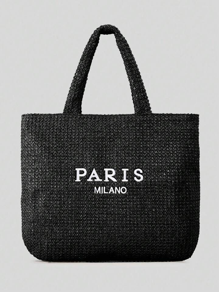 Summer Retro Fashion Hollow Grass Woven Bag Seaside Vacation Style Shoulder Bag Large Capacity Handheld Bun Mother Embroidered Beach Bag | SHEIN