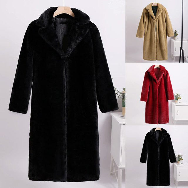 BiZtdJrK Winter Savings Womens Faux Fur Coat Winter Warm Thickened Trench Coats Plush Open Front ... | Walmart (US)