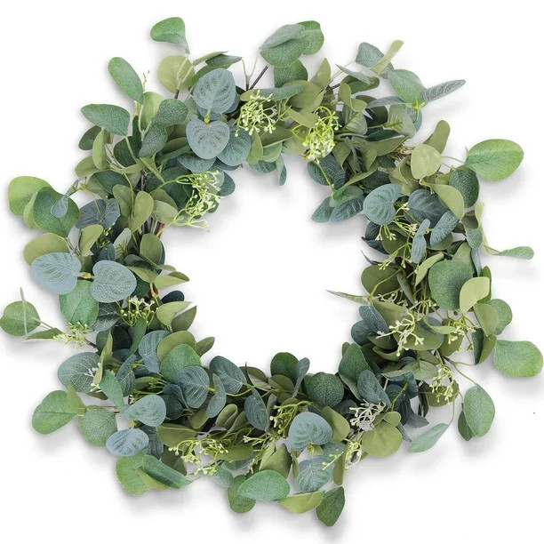 HomeKaren Eucalyptus Leaves Greenery Floral Wreath for Wall and Outside Silk Wreath, 20" (Green) ... | Walmart (US)