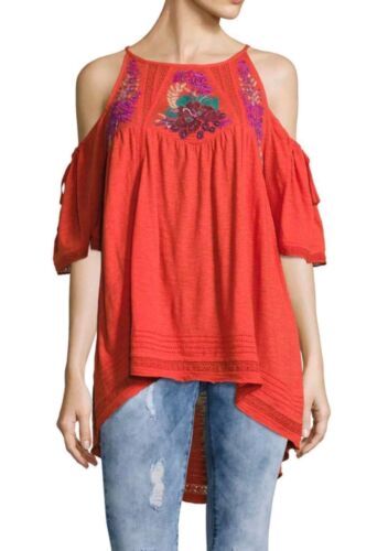 Details about   NEW Free People Fast Times Embroidered Cold Shoulder Top Red Size XS or L $128 | eBay US