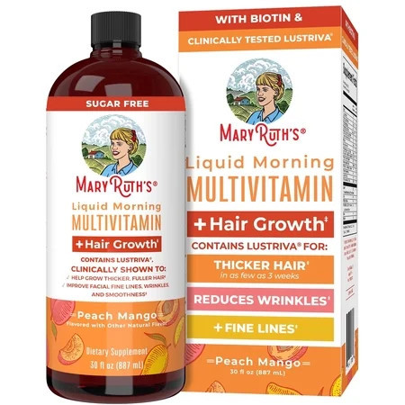 MaryRuth Organics Liquid Multivitamin Hair Growth Clinically Tested Lustriva Biotin 10000mcg, Ages 18+, 30 fl oz | Walmart (US)