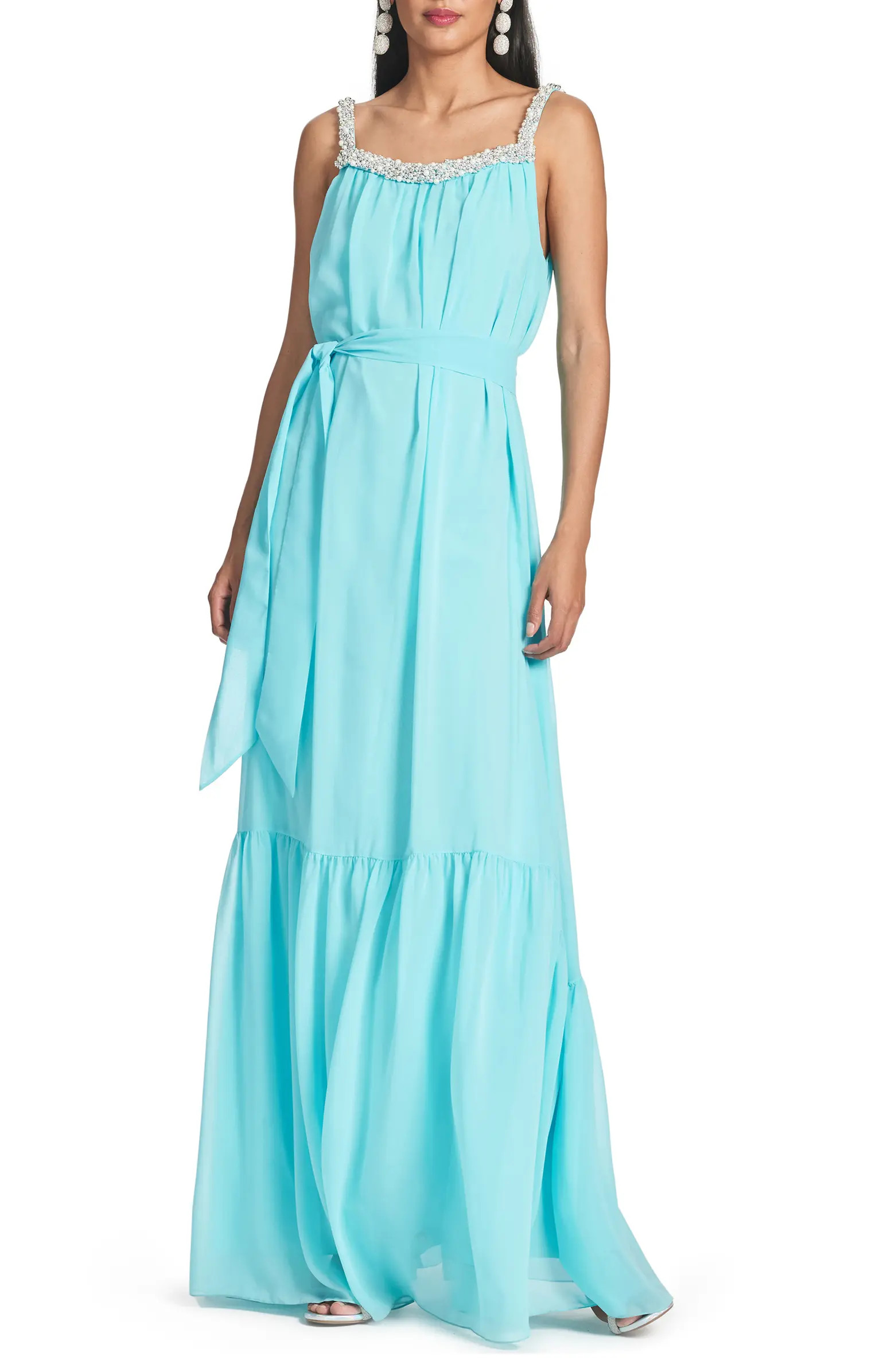 Sachin & Babi Kami Imitation Pearl & Crystal Detail Chiffon Gown | Nordstrom | Nordstrom