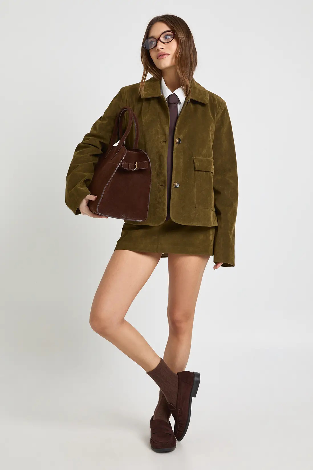 boohoo Faux Suede Tailored A-line Mini Skirt | PrettyLittleThing US