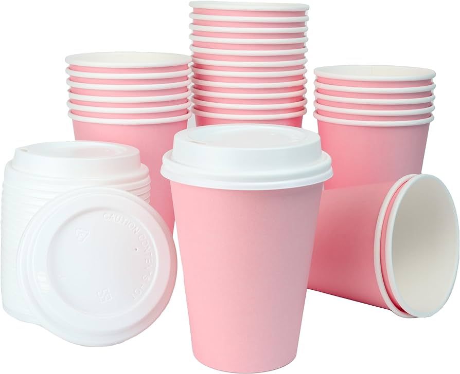 BrewHouse Disposable Coffee Cups with Lids 12 oz | Luxury Paper Cups | Disposable Cups with Lids ... | Amazon (US)