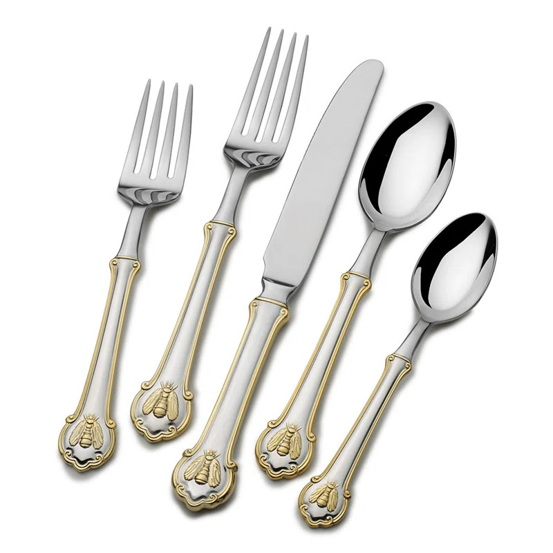 Wallace Napoleon Bee Gold Accent 45-Piece 18/10 Stainless Steel Flatware Set, Service for 8 | Wayfair North America