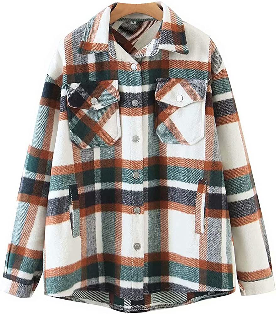 Locachy Women's Casual Plaid Button Down Wool Blend Long Sleeve Jackets Outerwear | Amazon (US)