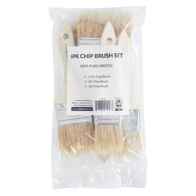 6 Piece Set, Natural Bristle Flat Chip Household Paint Brush for Paint & Crafts | Walmart (US)