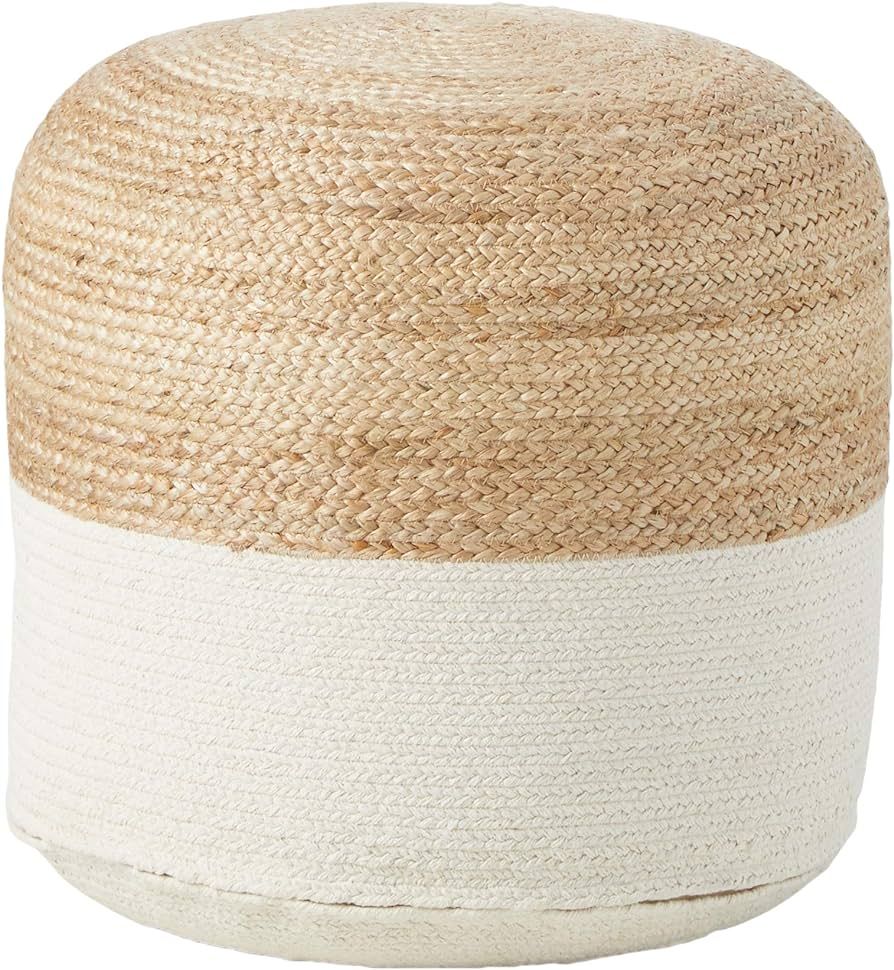 Signature Design by Ashley Sweed Valley Jute & Cotton Pouf, 19 x 19 Inches, Natural & White | Amazon (US)