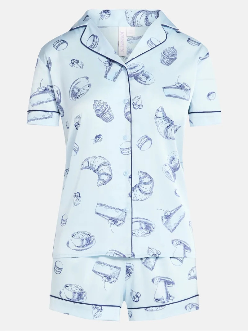 Joyspun Women’s Stretch Satin Short Sleeve Top and Shorts Pajama Set, Sizes XS-3X | Walmart (US)