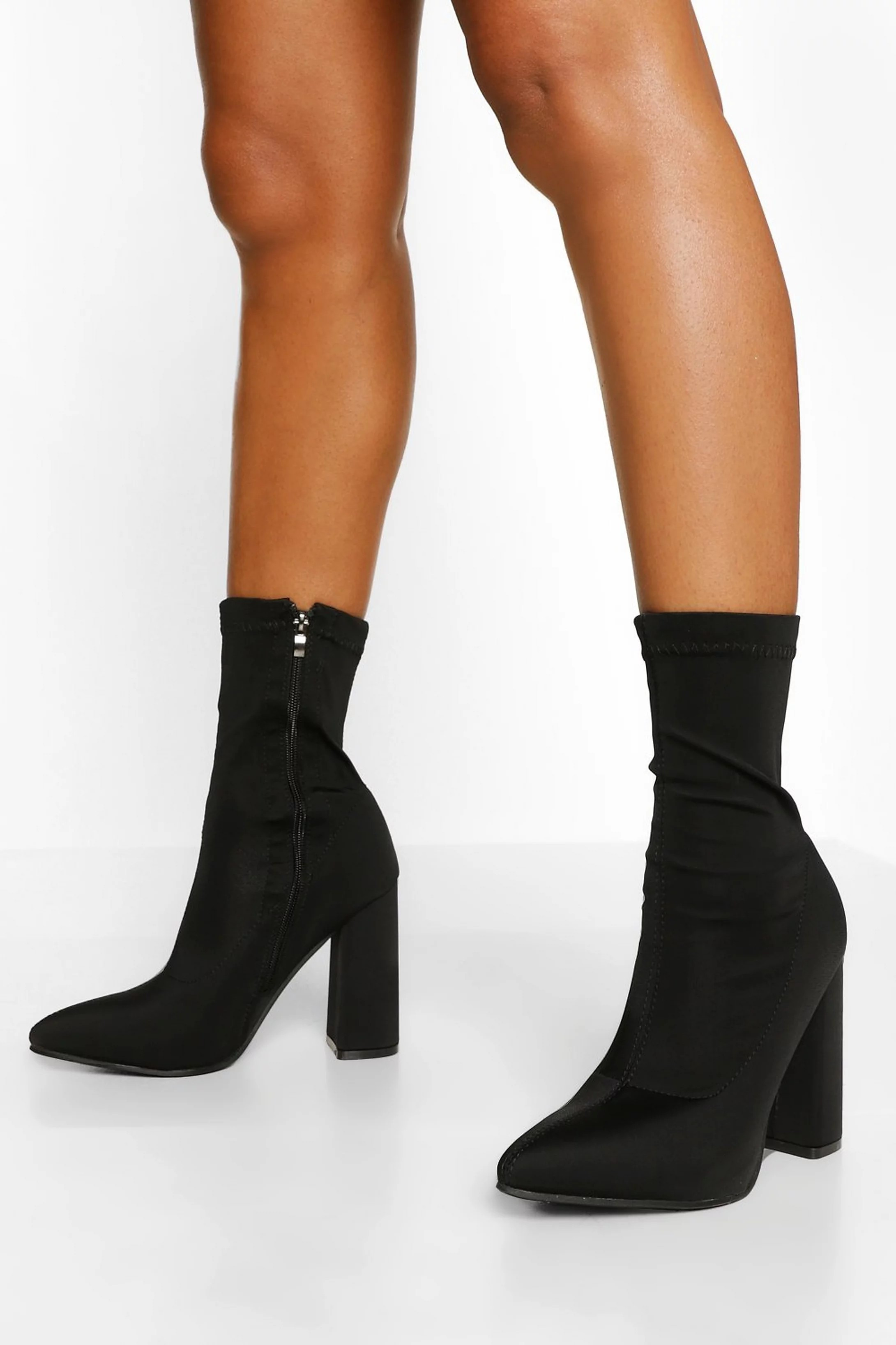 Block Heel Pointed Toe Sock Boot | Boohoo.com (US & CA)