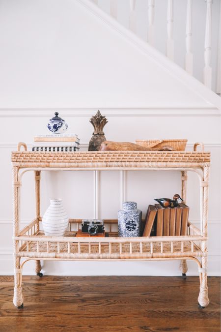 Our bar cart is included in the The Serena & Lily Memorial Day Sale where you can take 20% off everything (including sale!) with the code SPLASH through 5/31.

I have it in our dining room, right at the foot of the staircase. Nearly every time we have friends over, whether for drinks or dessert, we usually roll it over to the kitchen for that (so nice that it has wheels!) But when we’re not entertaining, we use it as decor.

#LTKhome #LTKFind #LTKsalealert