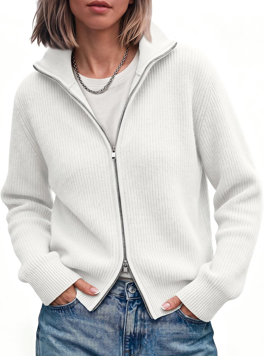 LILLUSORY Womens Zip Up Cardigan Sweater Ribbed Knit Fall Jacket 2026 | Amazon (US)