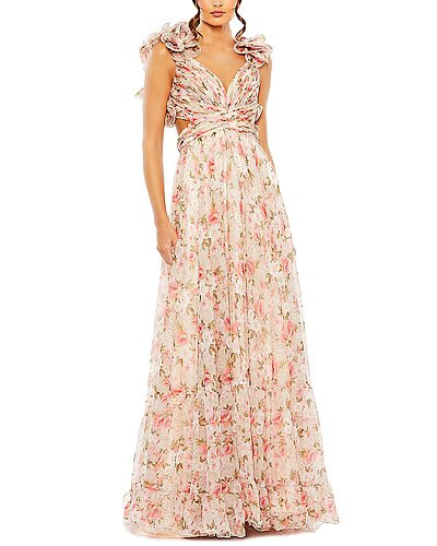 Mac Duggal Ruffle Tiered Cut-Out Chiffon Floral Dress | Gilt & Gilt City