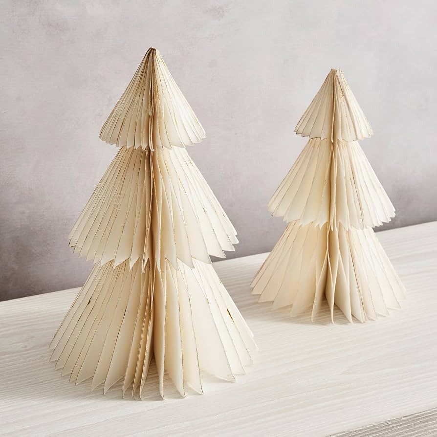 LampLust Paper Christmas Tree Decor - Set of 2 Honeycomb Trees, 10 Inch and 12 Inch, Vintage Styl... | Amazon (US)