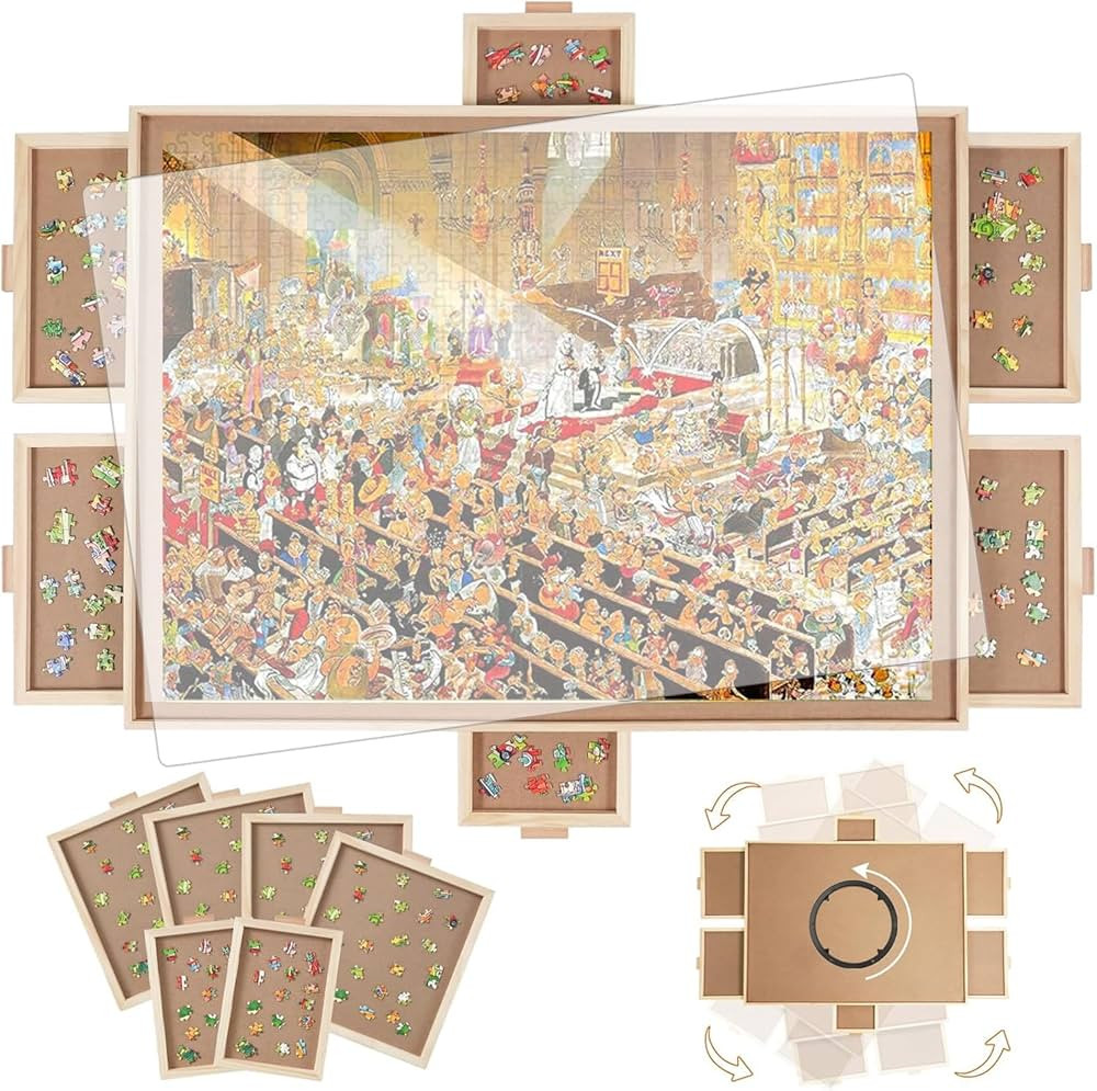 1000 Pieces Rotating Puzzle Board with 6 Drawers,30.9"x23.2" Portable Wooden Jigsaw Puzzle Table ... | Amazon (US)