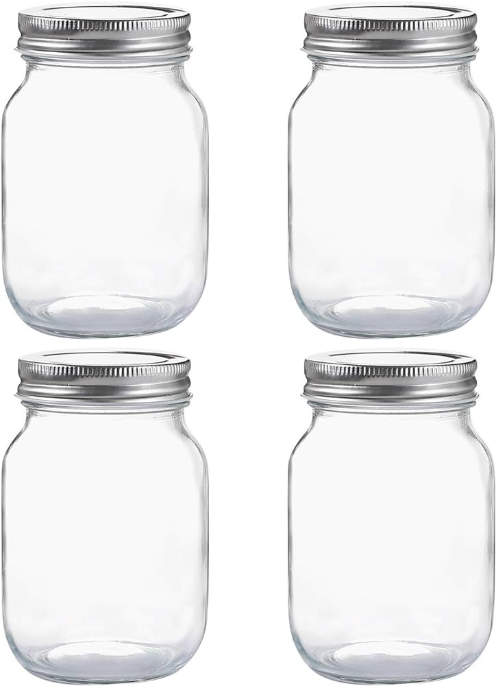 YINGERHUAN Glass Regular Mouth Mason Jars, 16 oz Clear Glass Jars with Silver Metal Lids for Seal... | Amazon (US)
