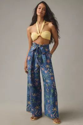 Corey Lynn Calter Linen Tropical Printed Wide-Leg Pants | Anthropologie (US)