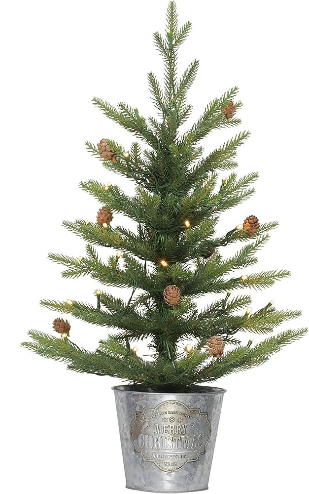 Puleo International Pre-Lit 2' Table Top Artificial Christmas Tree with 35 Lights in Metal Pot, G... | Amazon (US)