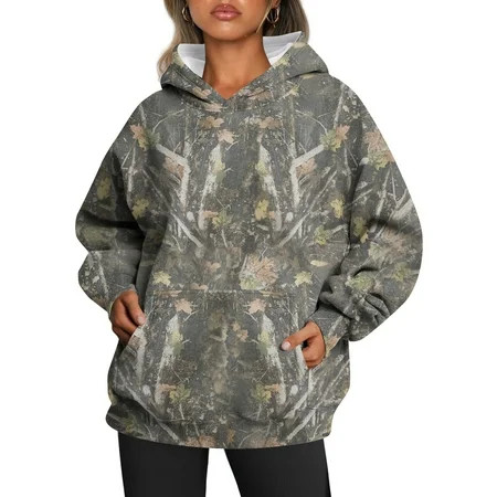 XDDLITP Womens Camo Hoodies Maple-Leaf Print Long Sleeve Sweatshirt Oversize Drop Shoulder Trendy... | Walmart (US)