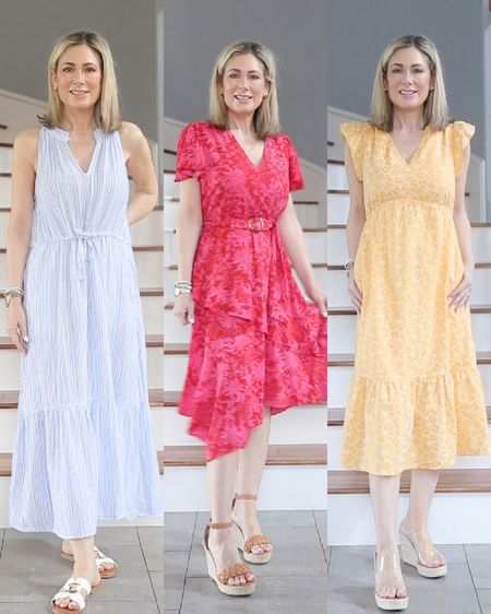 Three spring dresses from @walmartfashion to wear on casual days or to dress up a bit. #walmartpartner

Left to right:
Dress #1-runs big and needs a racerback bra. Definitely gives coastal vibes. 
Dress #2- great for a daytime event. Faux wrap so it has the look of a wrap dress without the anxiety. 
Dress #3-empire waist, pockets, and the yellow is even prettier in person. Also comes in navy or solid white. 

#walmartfashion #springdresses #springoutfits #graduationdress #fashionover40 #fashionover50 

#LTKfindsunder50 #LTKover40 #LTKwedding