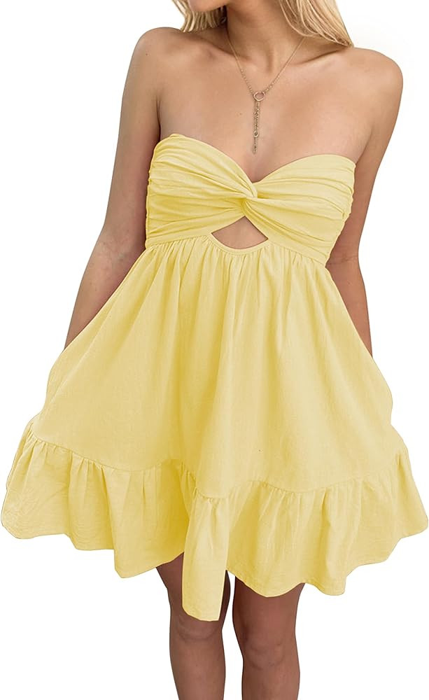 Meladyan Women’s Twist Knot Bandeau Tube Dress Solid Strapless Backless Mini Dresses Summer Hol... | Amazon (US)