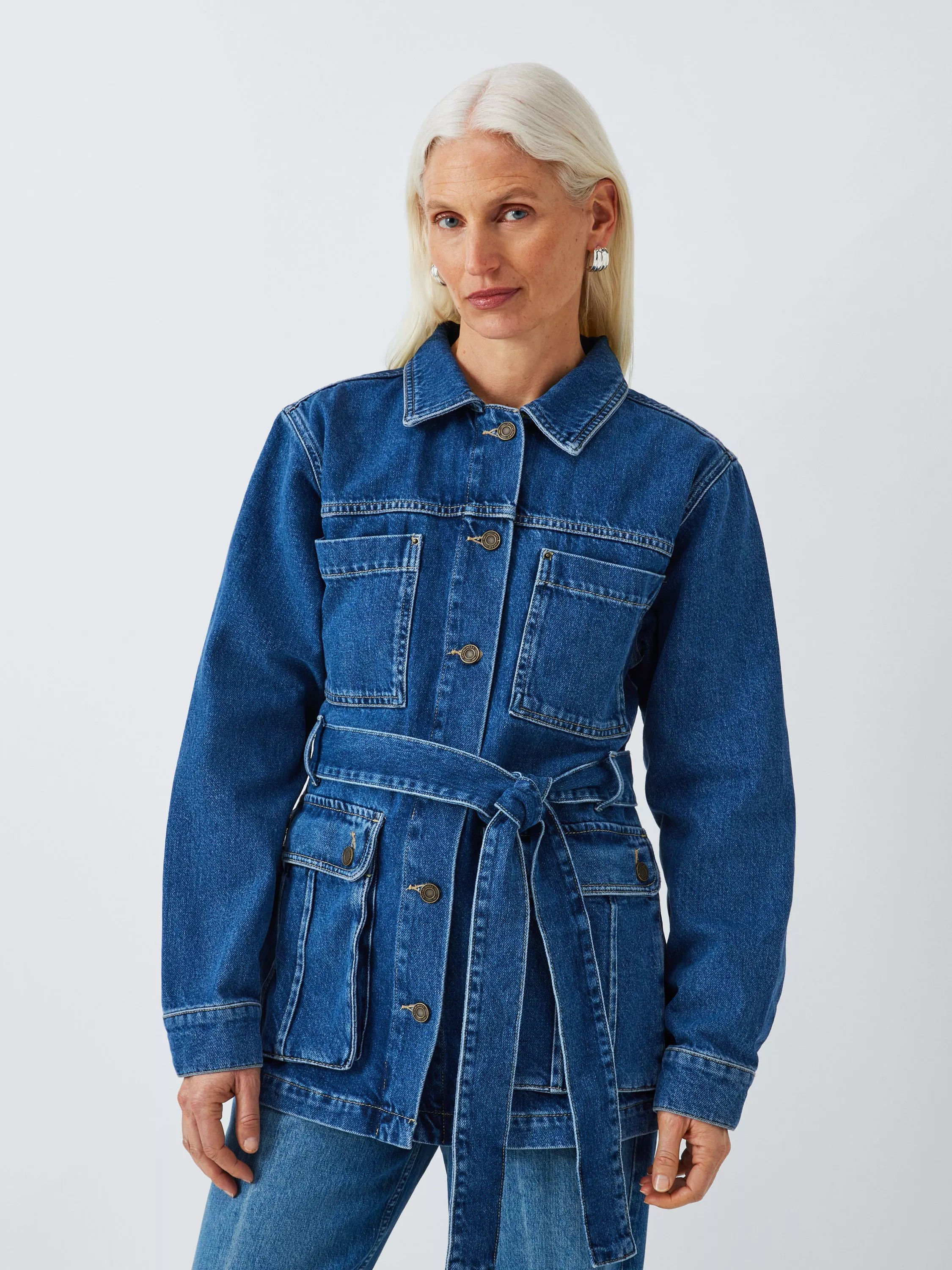 John Lewis Belted Denim Jacket, Blue Denim | John Lewis (UK)