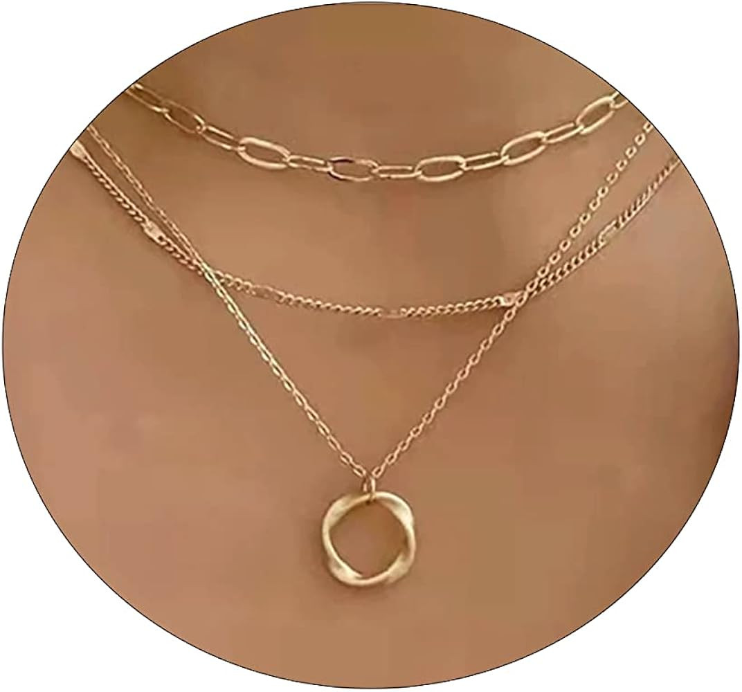 Layered Gold Necklaces for Women Dainty Gold Necklace 14k Gold Plated Cuban Pearl O Box Paper Cli... | Amazon (US)