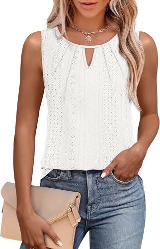 WIHOLL White Tank Top Woman Loose Casual Spring Tops for Women Sleeveless Basic Round Neck Shirts Trendy Summer Travel Outfits L | Amazon (US)